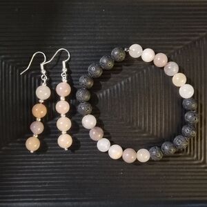 Handmade Elegant Pink and Black Stone Beaded Jewelry Set